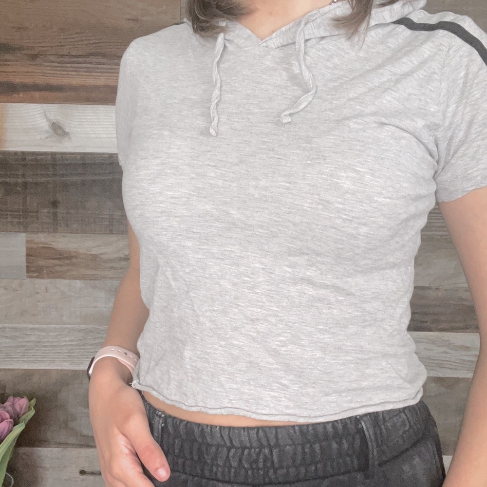 Grey Hooded Crop Top